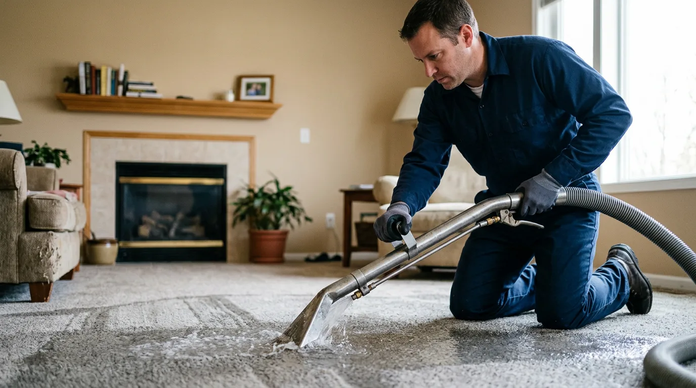 Water damage restoration technician working near Omaha, TX